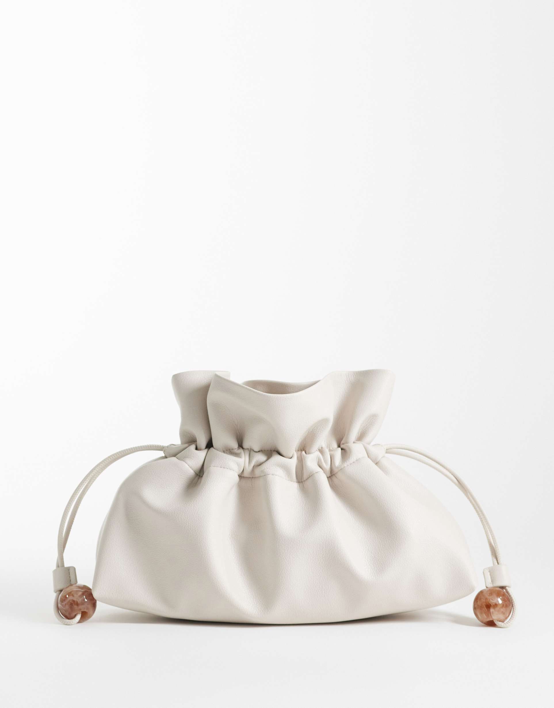asos design ruched resin ball pouch clutch bag with detachable shoulder strap in stone