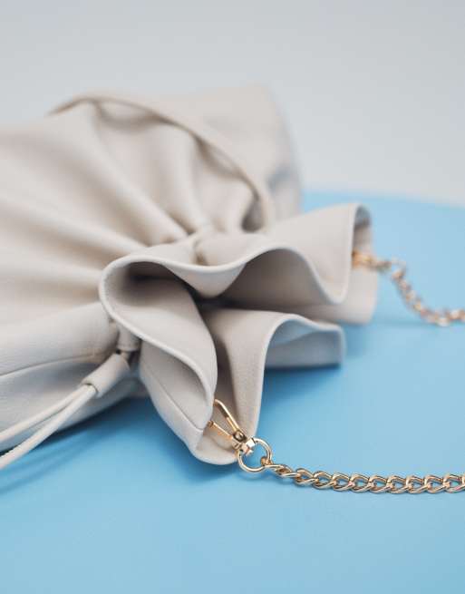 ASOS DESIGN ruched resin ball pouch clutch bag with detachable shoulder strap in stone, 3 of 8