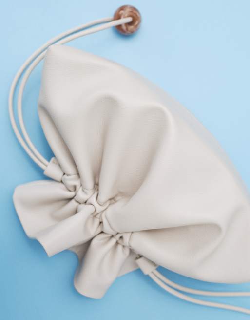 ASOS DESIGN ruched resin ball pouch clutch bag with detachable shoulder strap in stone, 4 of 8