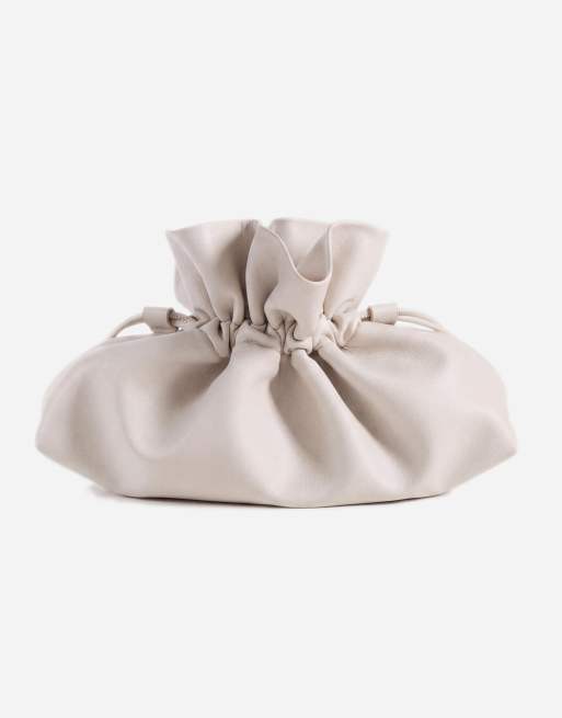ASOS DESIGN ruched resin ball pouch clutch bag with detachable shoulder strap in stone, 6 of 8