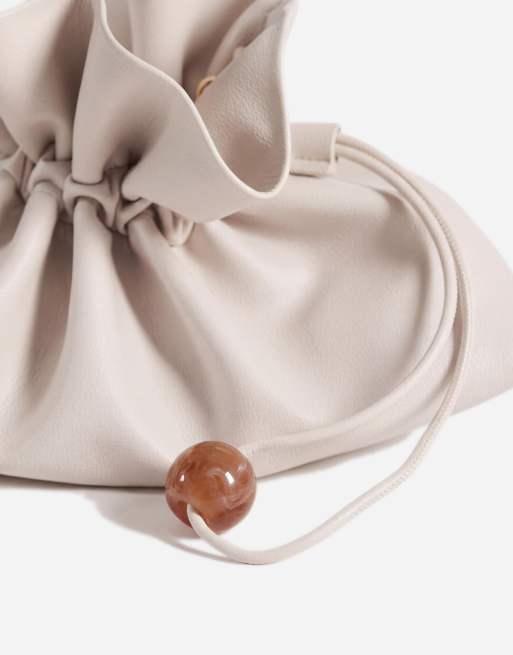 ASOS DESIGN ruched resin ball pouch clutch bag with detachable shoulder strap in stone, 7 of 8