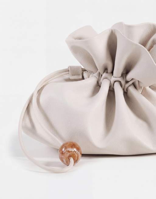ASOS DESIGN ruched resin ball pouch clutch bag with detachable shoulder strap in stone, 8 of 8