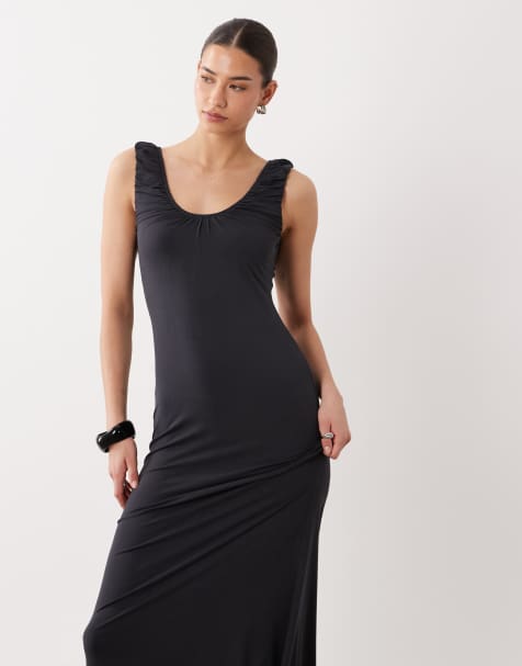 ASOS DESIGN ruched scoop neck midaxi dress in black - view 1