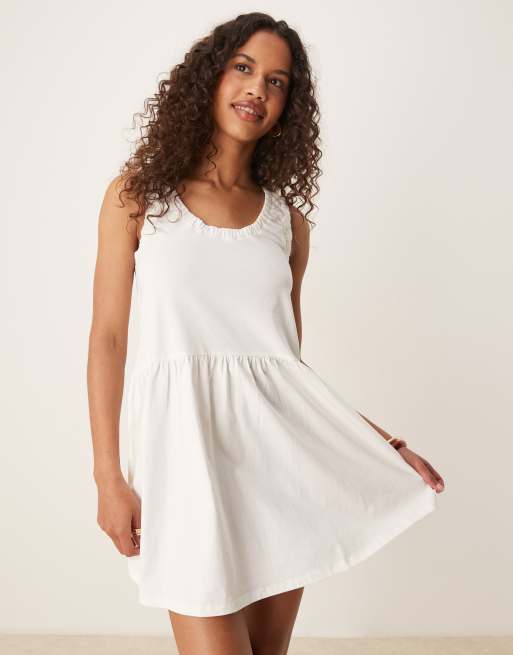 ASOS DESIGN ruched scoop smock mini dress in off white