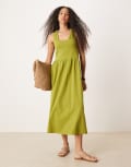 [ASOS DESIGN] ASOS DESIGN ruched scoop smock midi dress in olive-Green 18 Olive