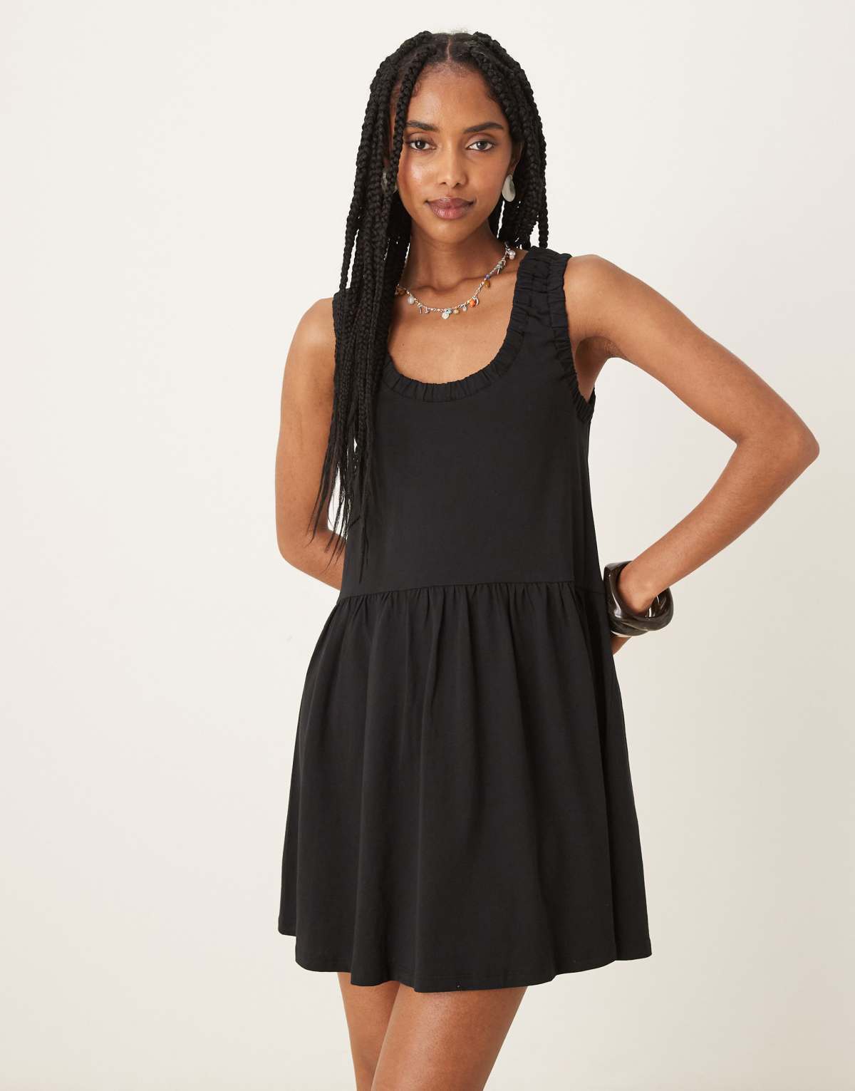 ASOS DESIGN ruched scoop smock mini dress in black