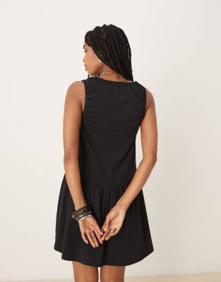 ASOS DESIGN ruched scoop smock mini dress in black