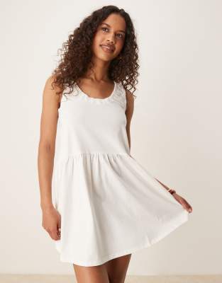 ASOS DESIGN ruched scoop smock mini dress in off white