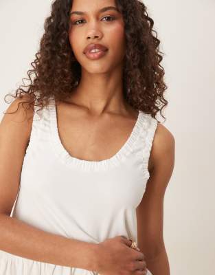 ASOS DESIGN ruched scoop smock mini dress in off white