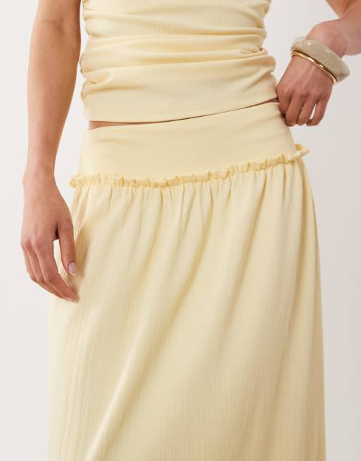 ASOS DESIGN ruched seam midi skirt co-ord in cream, 4 of 5
