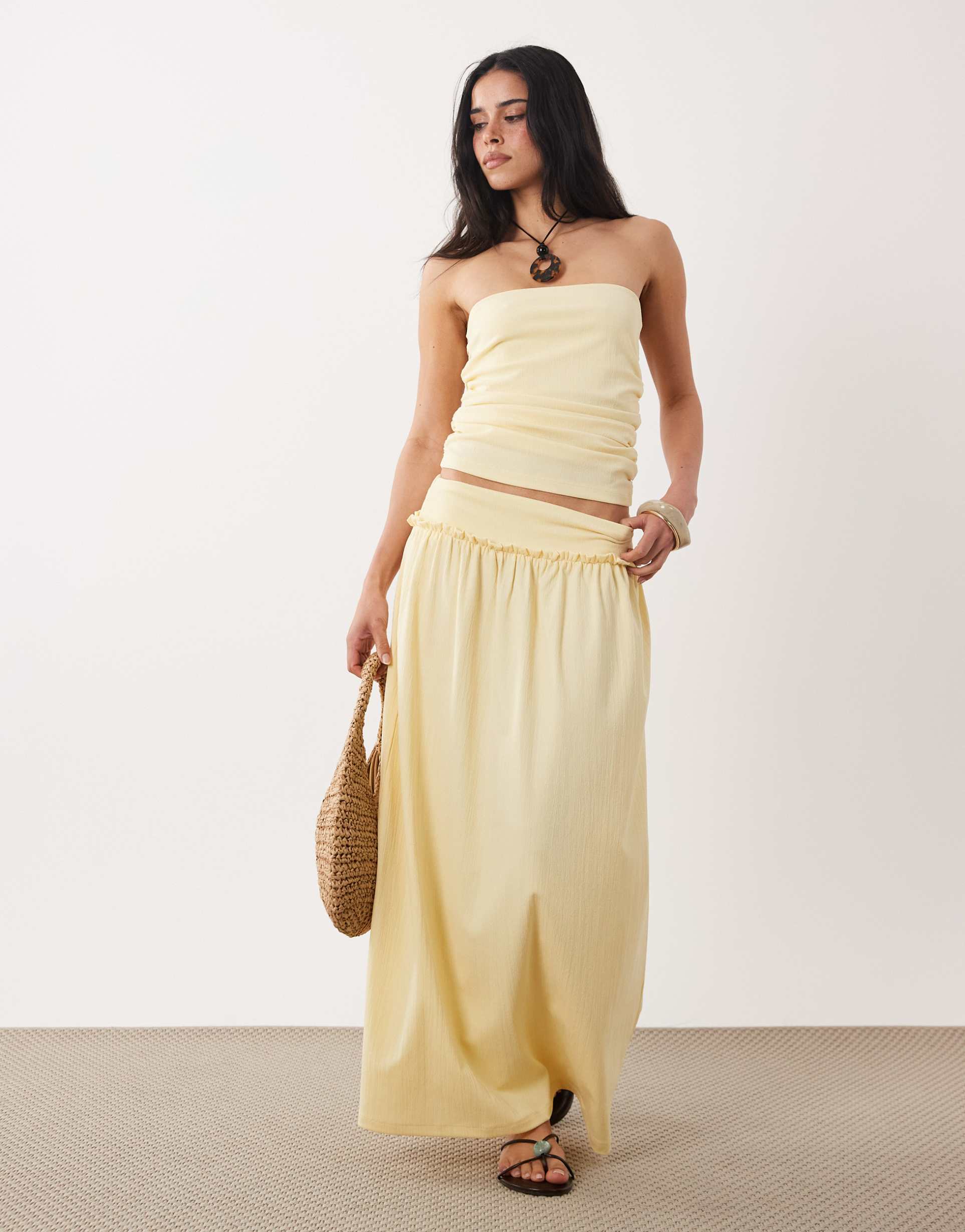 asos design ruched seam midi skirt in cream - part of a set