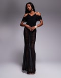 [ASOS DESIGN] ASOS DESIGN ruched sheer mesh halter maxi dress with bardot overlay in black 10 Black