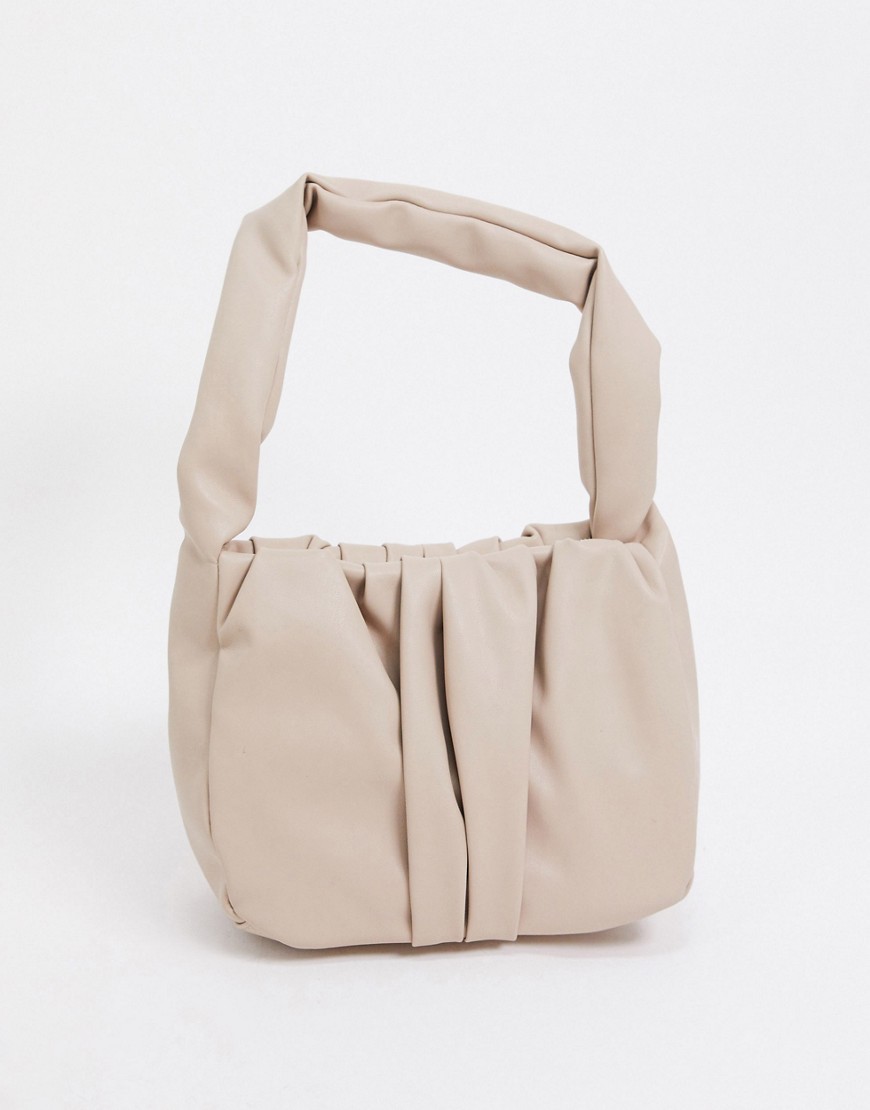 Asos Design Ruched Shoulder Bag In Beige-brown