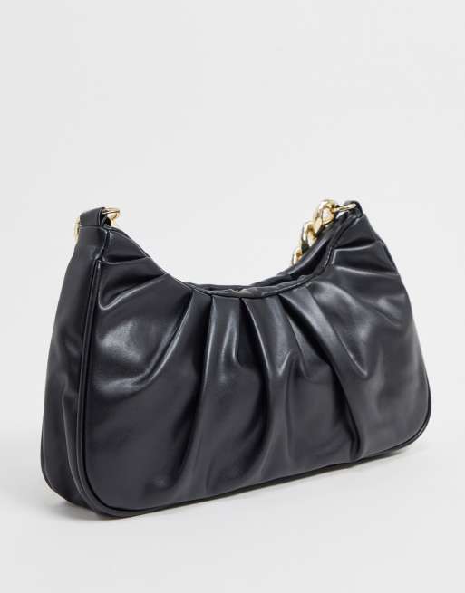 Ruched Design Hobo Bag Black Fashionable Shoulder Bag