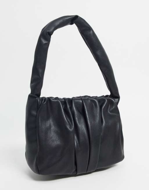 ASOS DESIGN ruched shoulder bag in black with chunky gold chain