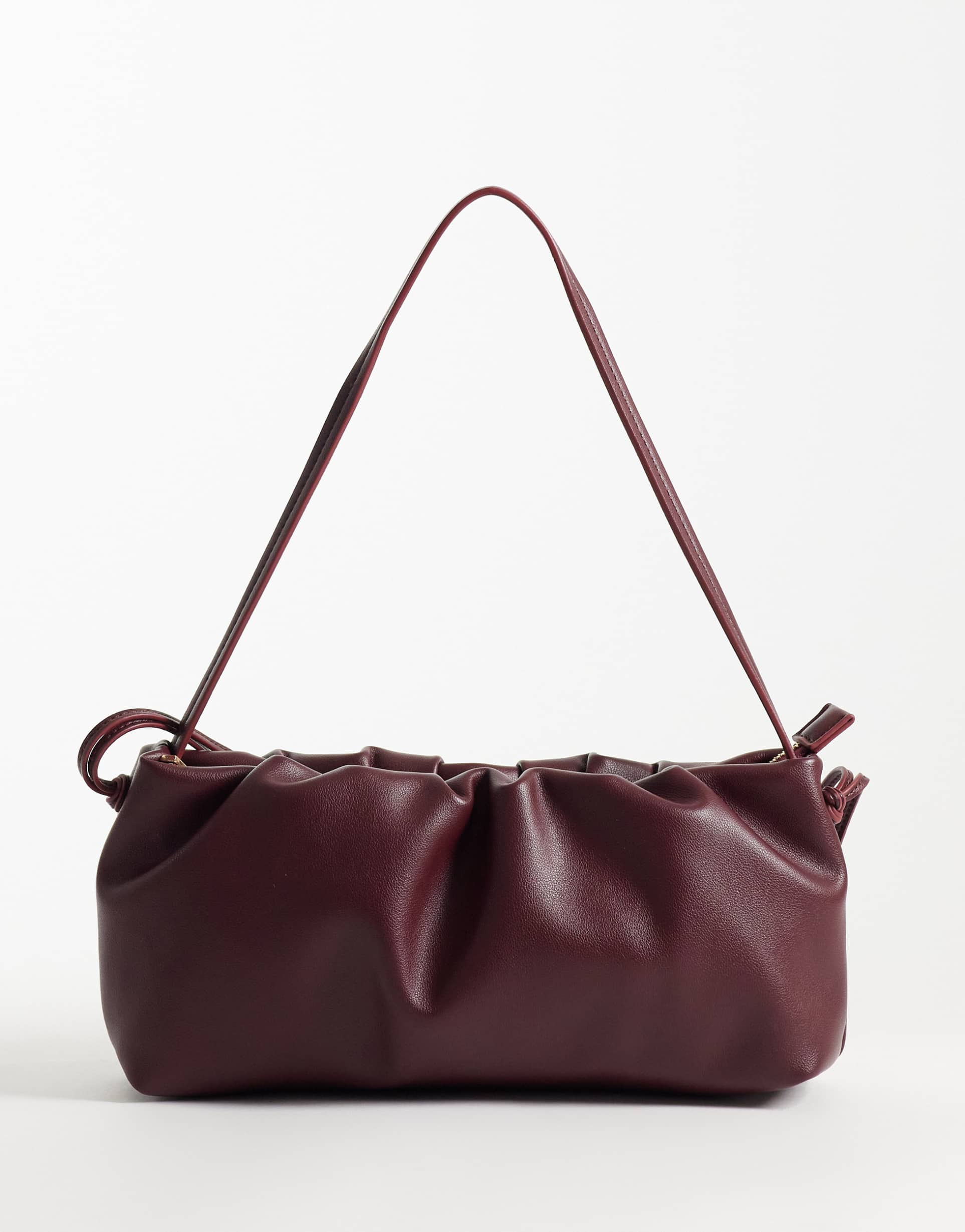 asos design ruched shoulder bag in burgundy