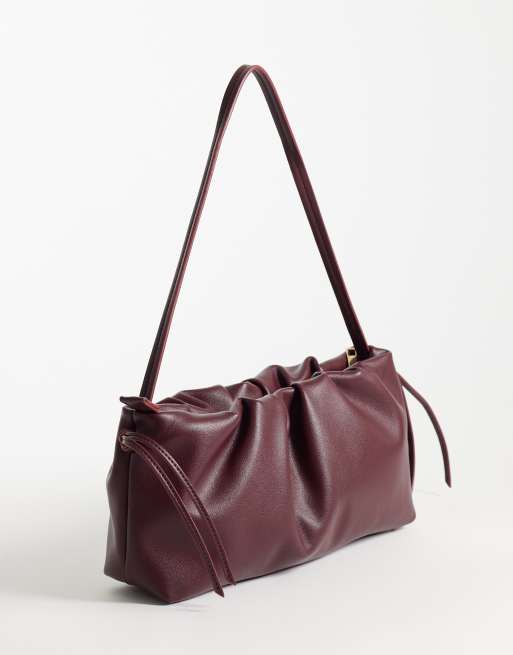 ASOS DESIGN ruched shoulder bag in burgundy, 4 of 4