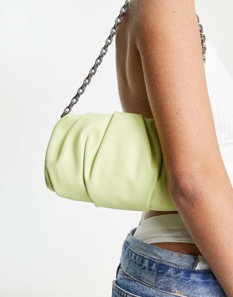 ASOS DESIGN slouchy shoulder bag in off white ruched nylon