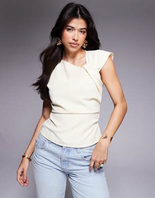 Asos Design Ruched Shoulder Detail Sleeveless Top In White