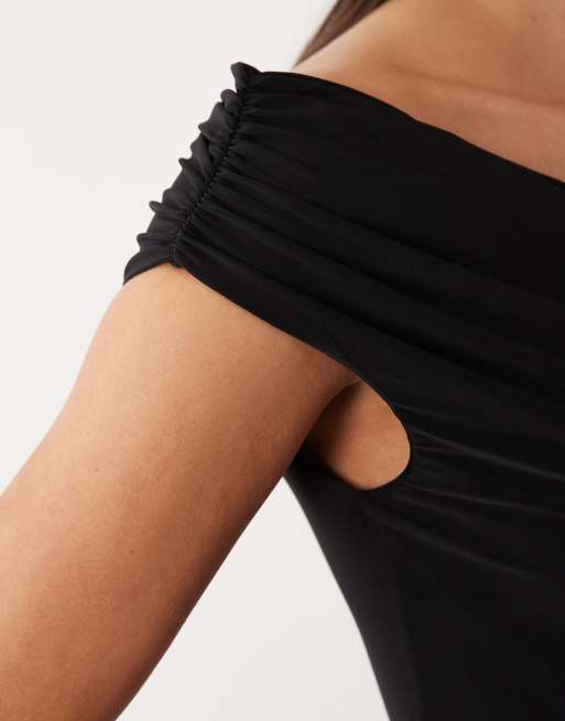 ASOS DESIGN ruched shoulder grazer top in black, 2 of 4