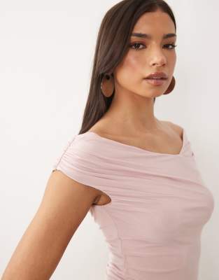Asos Design Ruched Shoulder Grazer Top In Pink