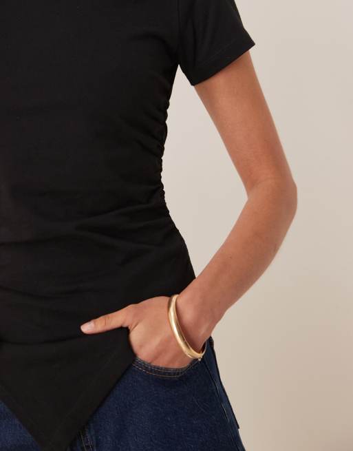 ASOS DESIGN ruched side asymmetric T-shirt in black