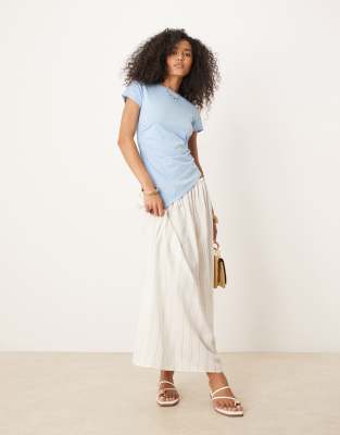 Asos Design Ruched Side Asymmetric T-shirt In White