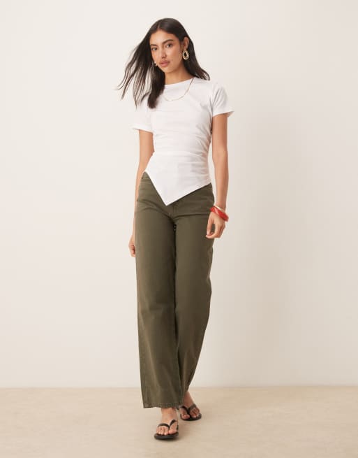 ASOS DESIGN ruched side asymmetric T-shirt in white