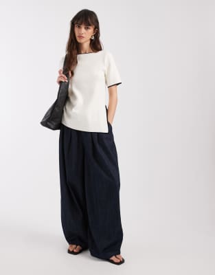 Asos Design Ruched Side Aysmmetric T-shirt In White