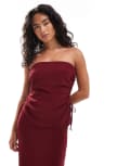 [ASOS DESIGN] ASOS DESIGN ruched side detail bandeau top in wine (part of a set)-Red 8 Wine