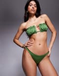 [ASOS DESIGN] ASOS DESIGN ruched side hipster bikini bottom in green-Orange S Green