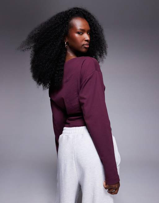 ASOS DESIGN ruched side long sleeve tee in dark plum