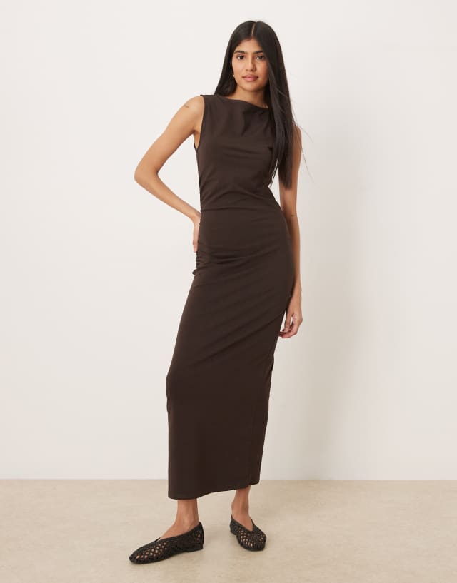 ASOS Design - Ruched Side Midi Dress - Women - Cotton/Spandex - 12 US