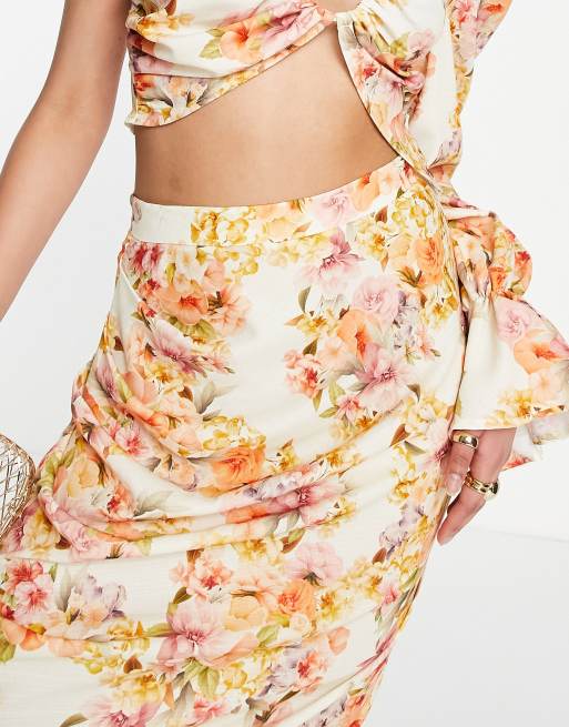 ASOS DESIGN ruched side midi skirt in soft floral (part of a set), 3 of 4