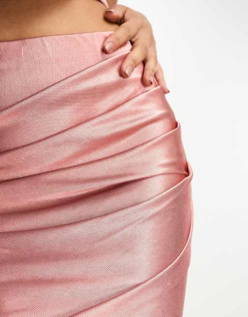 ASOS DESIGN ruched side satin twill maxi skirt in rose (part of a set), 3 of 4