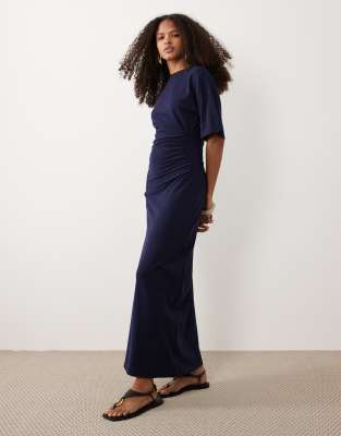 Asos Design Ruched Side T-shirt Midaxi Dress In Blue