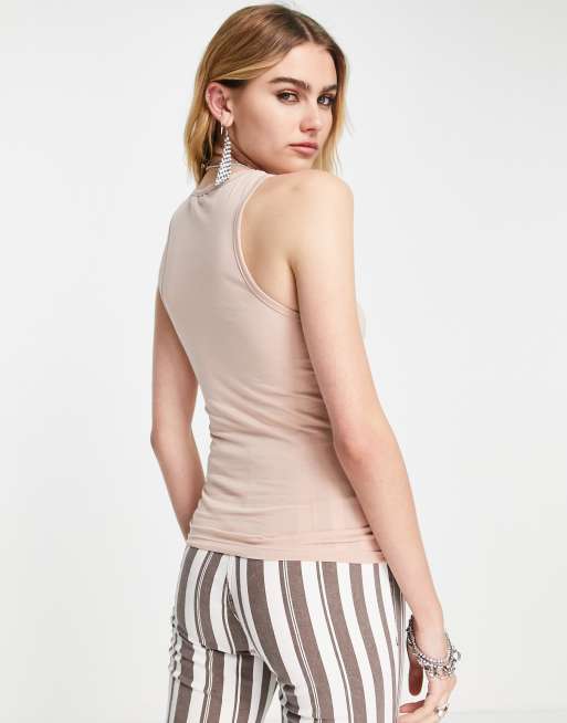 ASOS DESIGN ruched side tank in taupe, 2 of 4