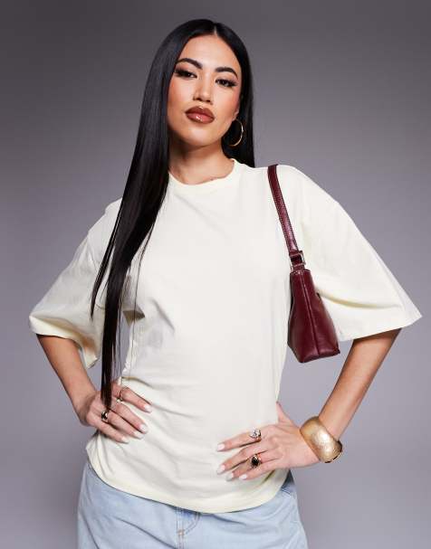 ASOS DESIGN ruched side tee in buttermilk