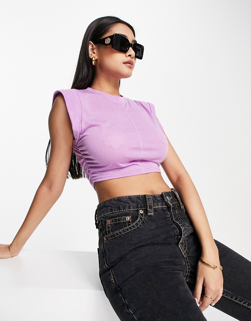 ASOS DESIGN ruched side tee with short sleeve in lilac-Purple