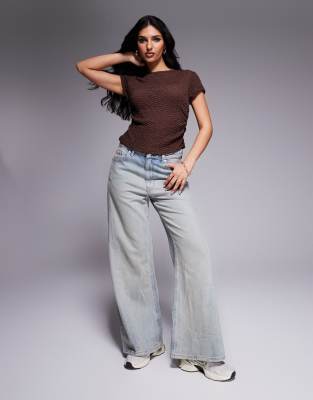 Asos Design Ruched Side Textured Baby Tee In Brown