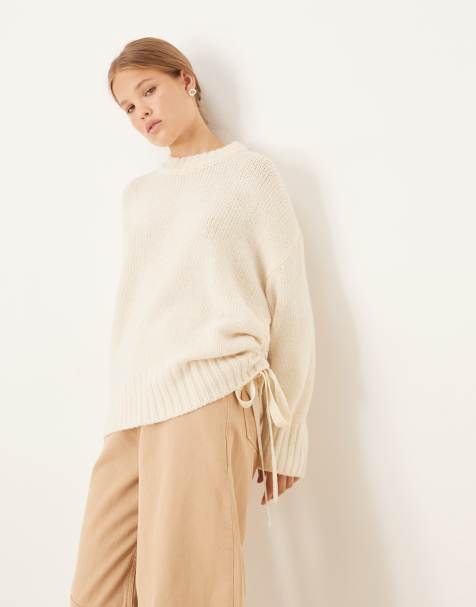 ASOS DESIGN ruched side tie jumper in cream - view 1