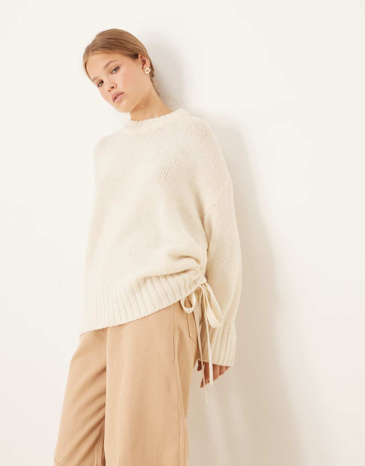 ASOS DESIGN ruched side tie jumper in cream