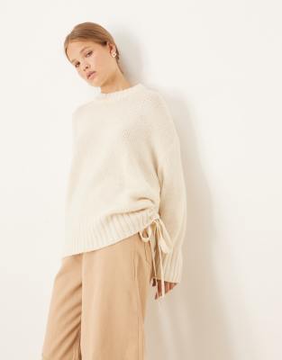 Asos Design Ruched Side Tie Sweater In Neutral