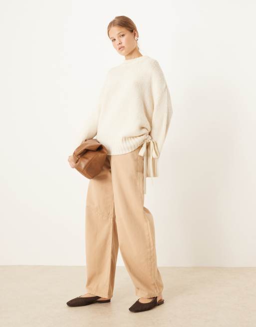 ASOS DESIGN ruched side tie sweater in cream, 2 of 4
