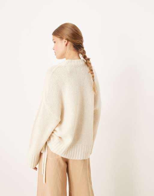 ASOS DESIGN ruched side tie sweater in cream, 4 of 4