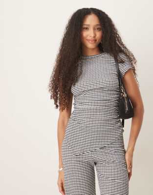 Asos Design Ruched Sides Asymmetric T-shirt In Multi