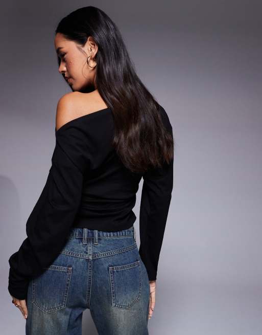 ASOS DESIGN ruched sides long sleeve tee in black