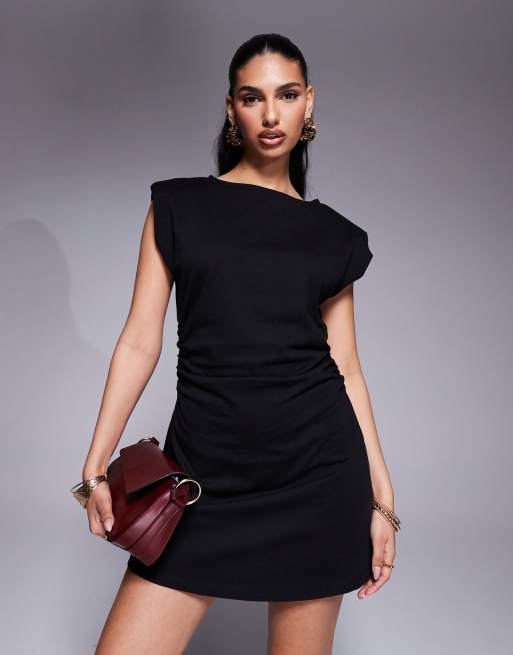 knee length dresses for ladies Ruched Tank Dress - Black