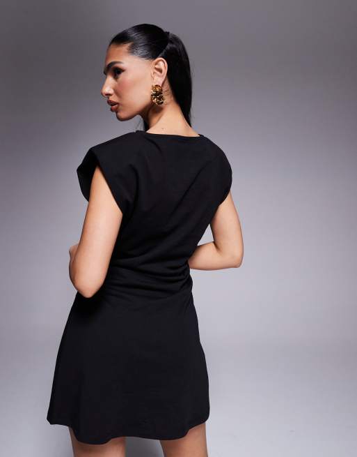 ASOS Design Ruched Sides Shoulder Pads Tank Mini Dress in Black