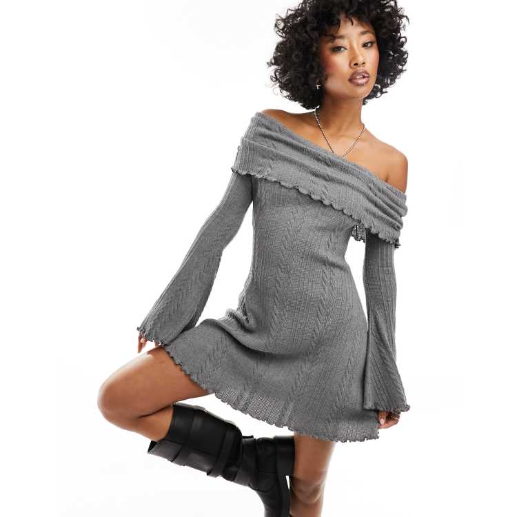 Grey cold shoulder dress sale